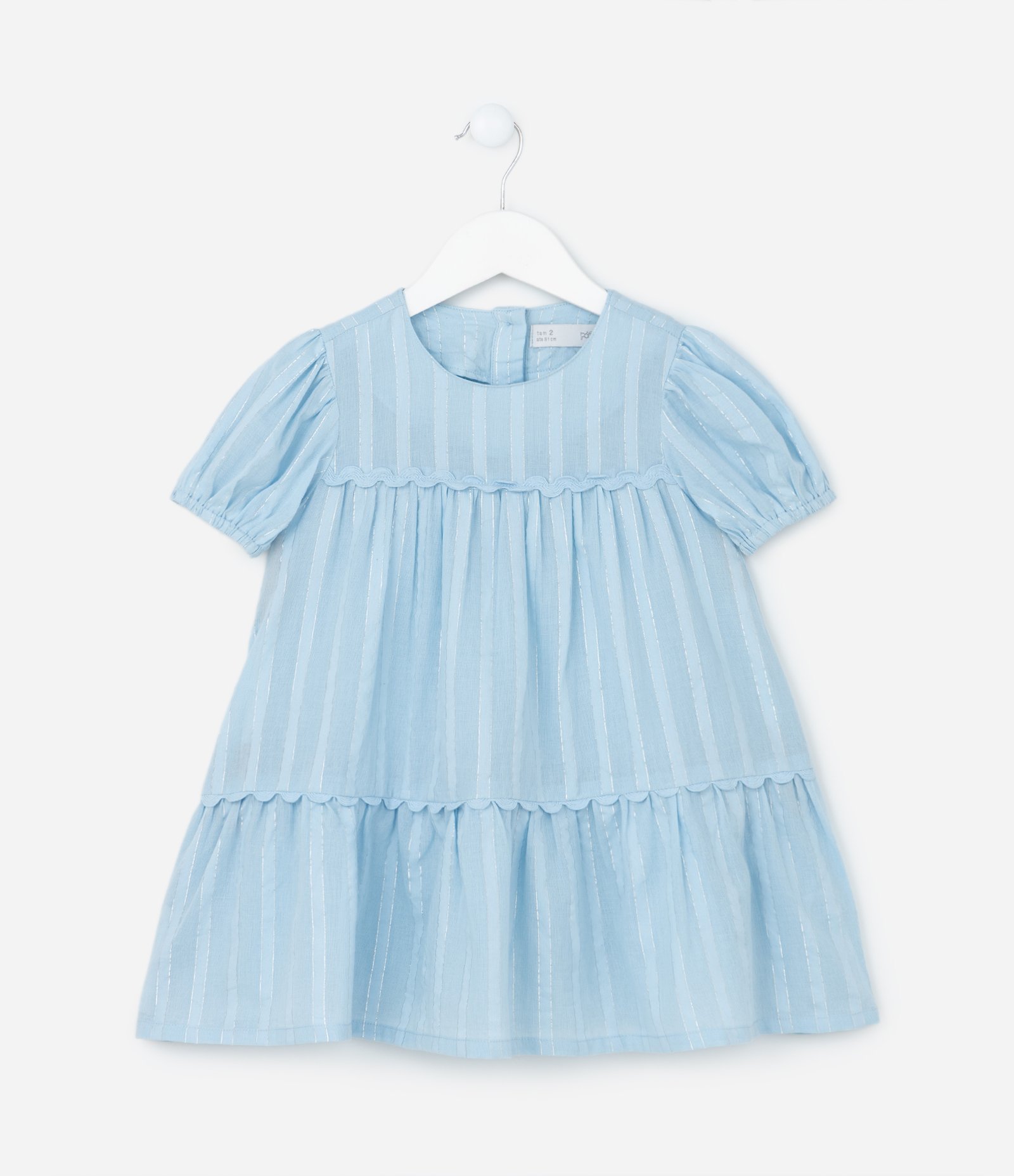 Vestido Infantil em Viscose com Fios Metalizados e Babadinhos - Tam 1 a 5 Anos Azul 1