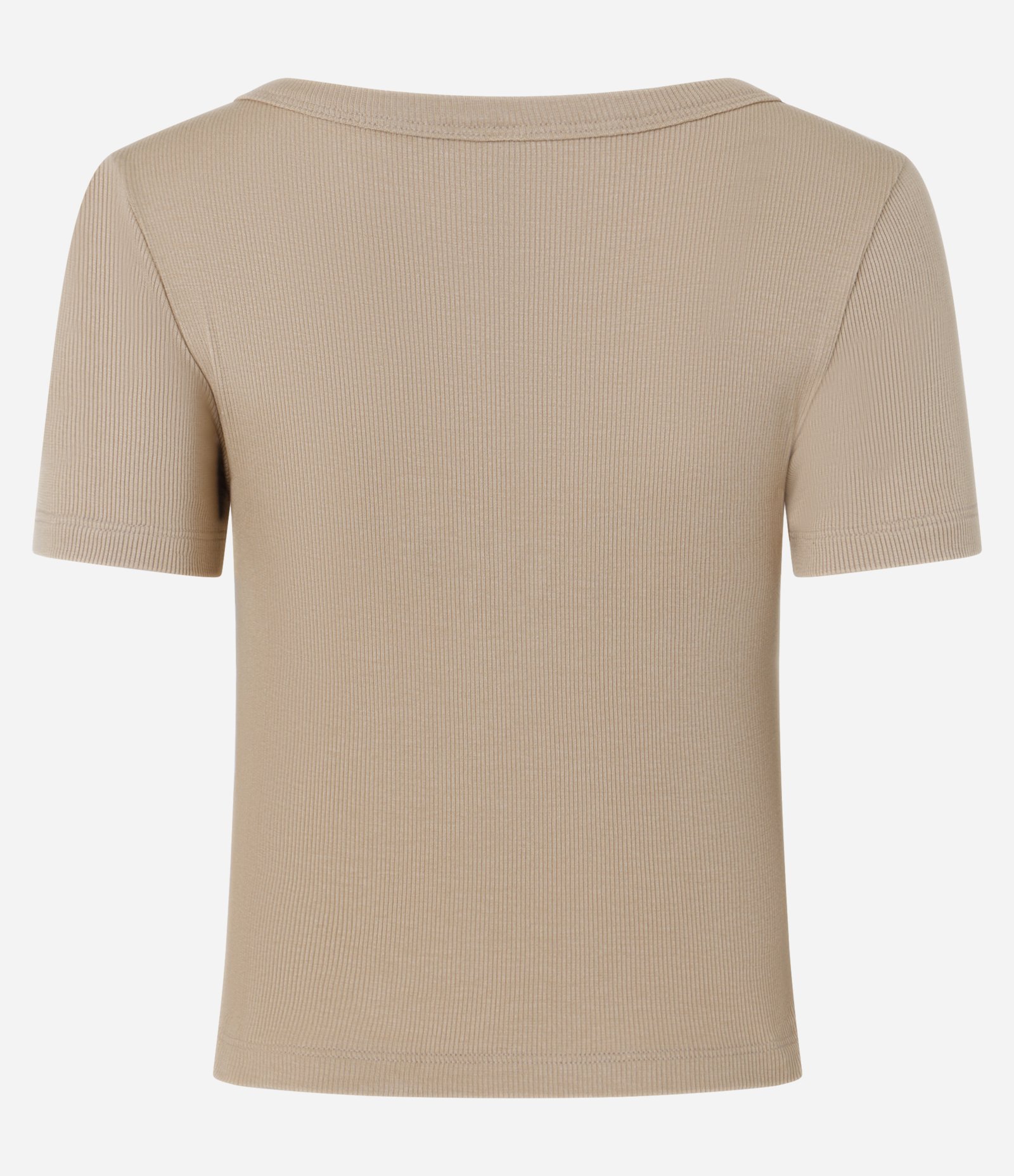 Blusa Cropped em Ribana com Decote Redondo e Botões Bege 5