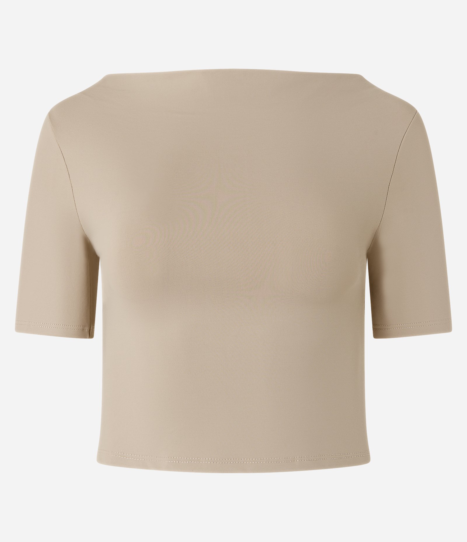 Blusa Cropped em Microfibra com Decote Degagê Bege 4