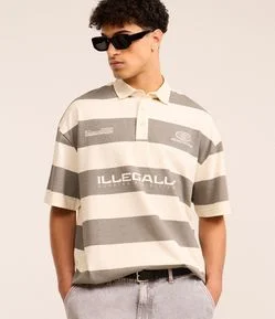 Camisa Polo Oversized em Algodão com Estampa Lettering e Listras