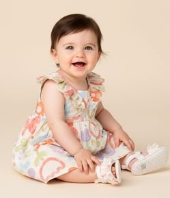Vestido Infantil em Tricoline com Babadinhos e Calcinha - Tam 3 a 18 meses