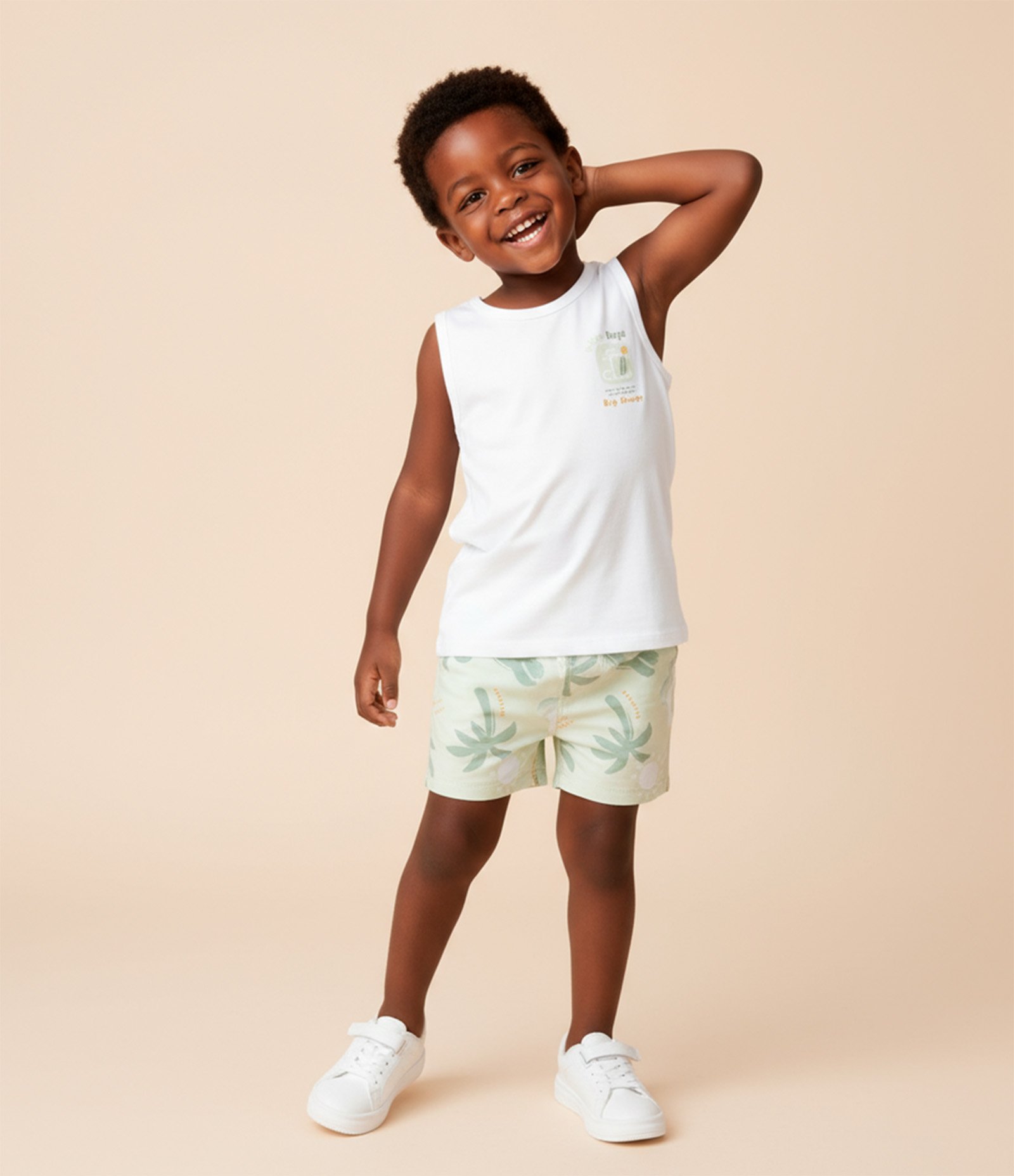 Conjunto Infantil com Estampa de Praia - Tam 1 a 6 Anos Branco/Verde 1