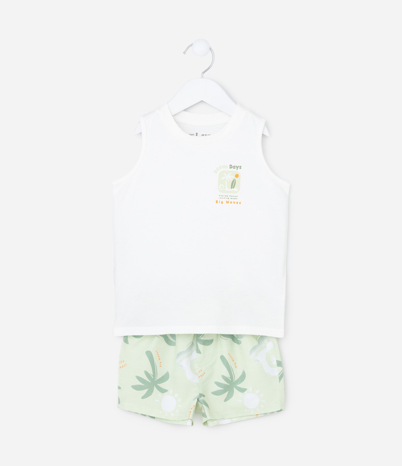 Conjunto Infantil com Estampa de Praia - Tam 1 a 6 Anos Branco/Verde 2