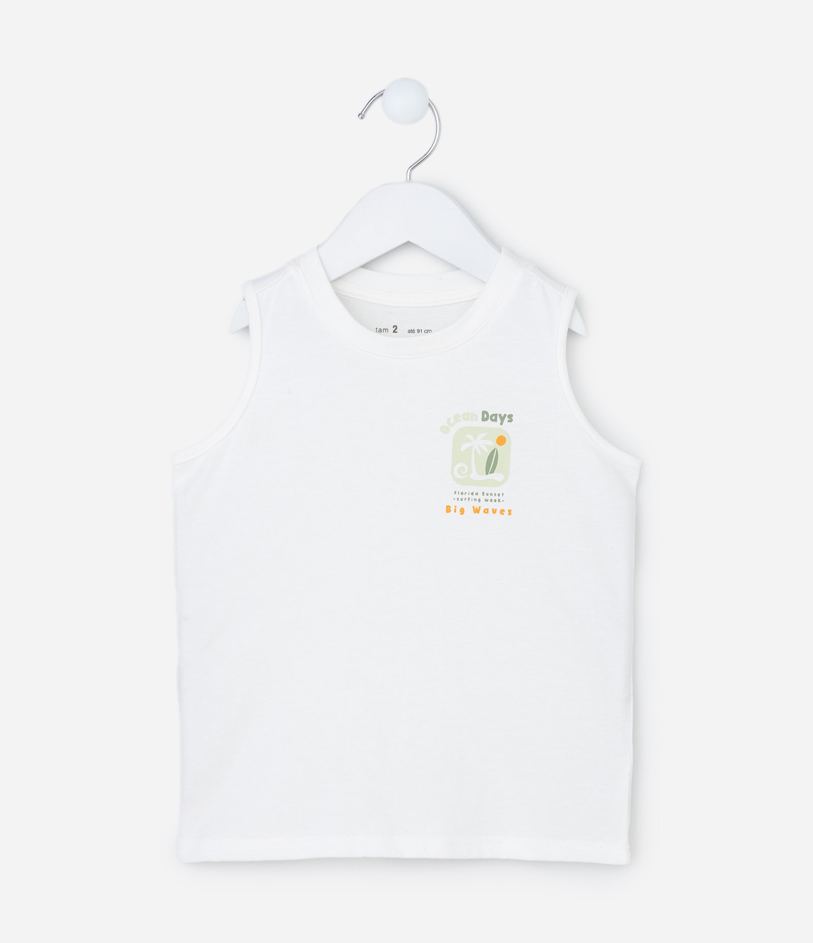 Conjunto Infantil com Estampa de Praia - Tam 1 a 6 Anos Branco/Verde 3