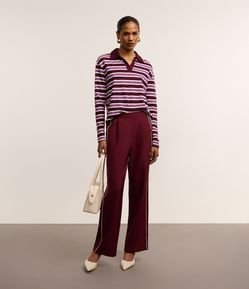 Calça Wide Leg com Corte Alfaiatado e Viés Contrastante