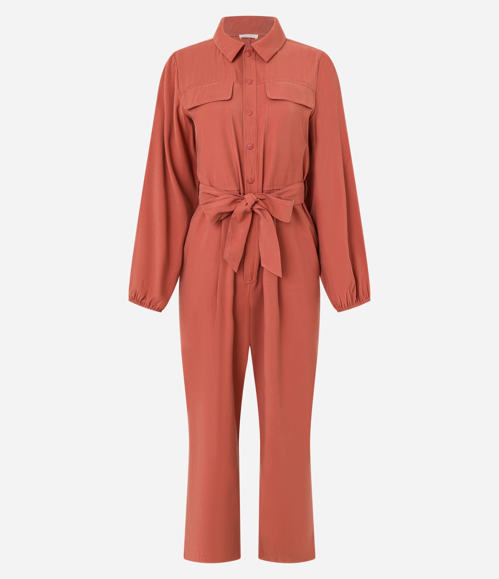 Macacão Alfaiatado em Viscolinho com Botões e Cinto de Tecido Terracota 5