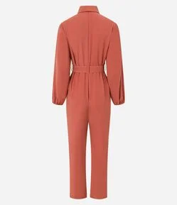 Macacão Alfaiatado em Viscolinho com Botões e Cinto de Tecido