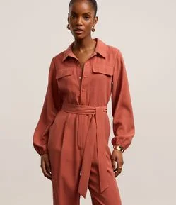 Macacão Alfaiatado em Viscolinho com Botões e Cinto de Tecido