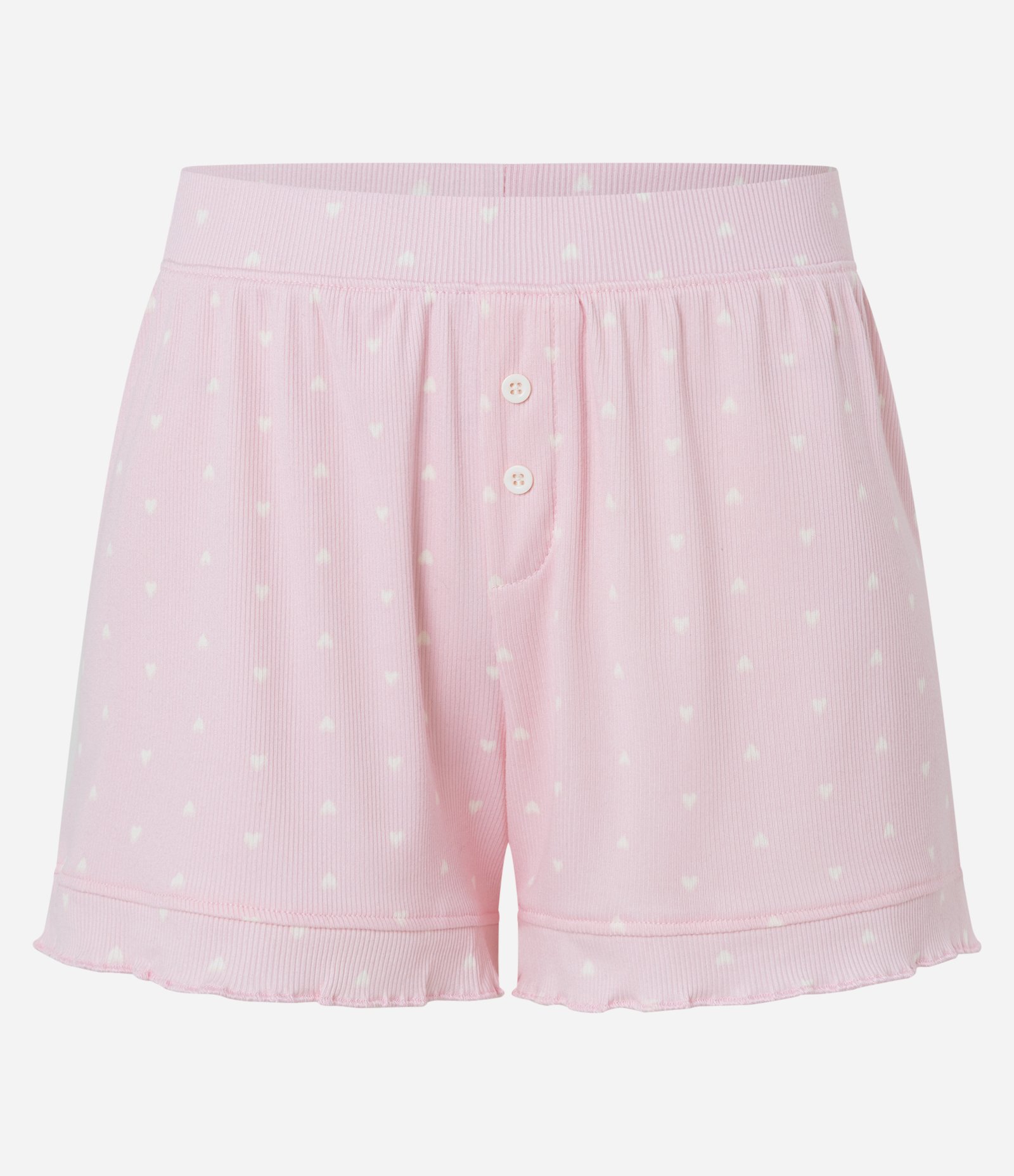 Short de Pijama em Ribana com Estampa de Coração e Babados Rosa 5