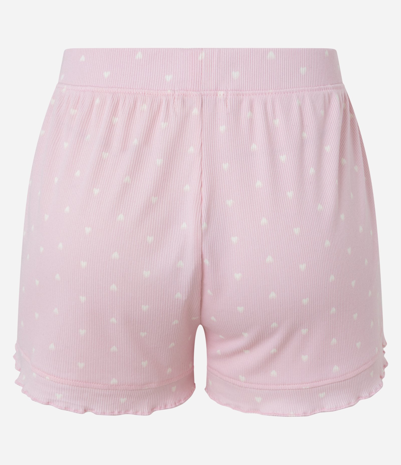 Short de Pijama em Ribana com Estampa de Coração e Babados Rosa 6
