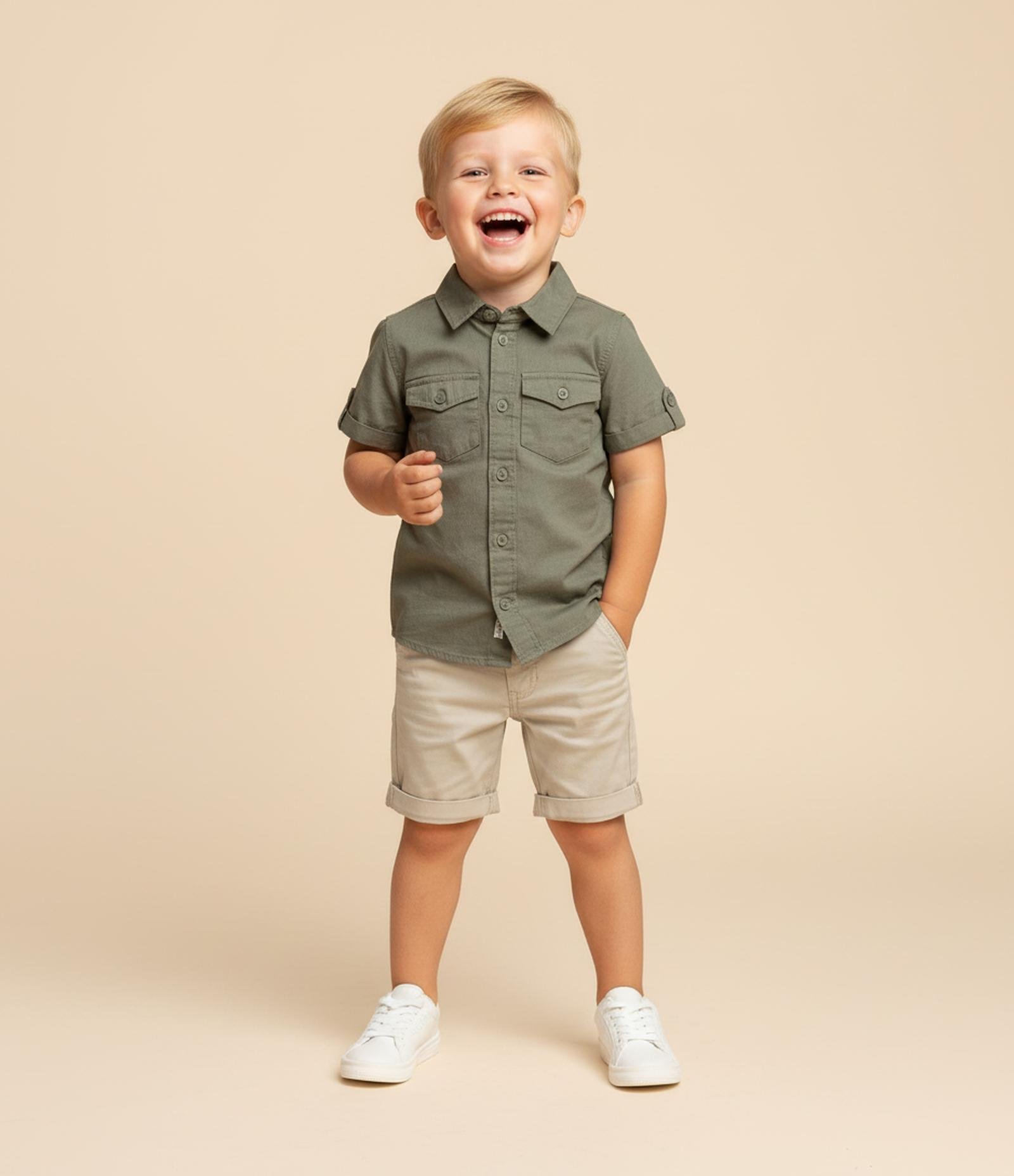 Bermuda Infantil em Sarja com Bolso Faca - Tam 1 a 6 Anos Verde 1