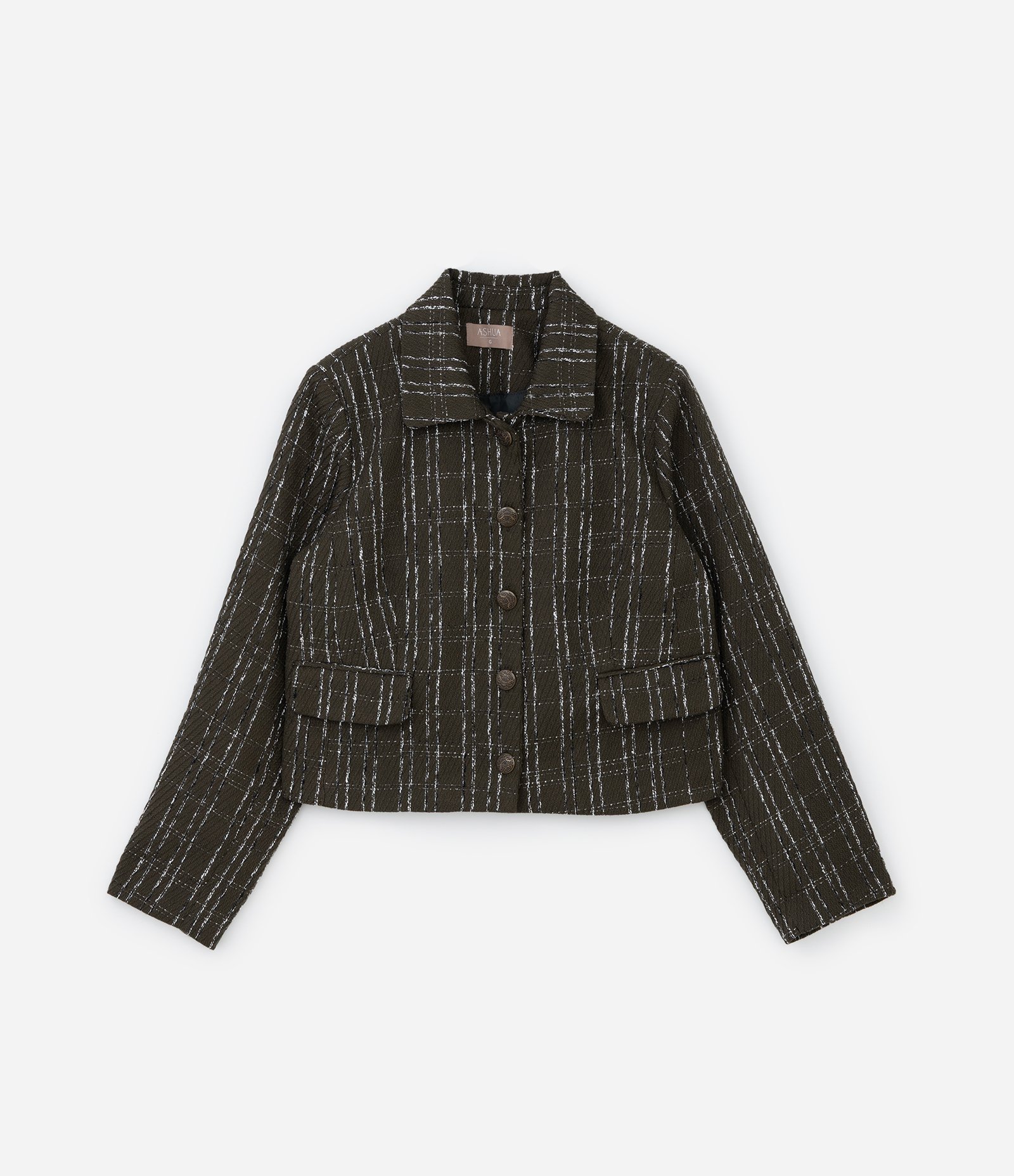 Jaqueta Tweed Xadrez com Botão Detalhado Curve & Plus Size Verde 5