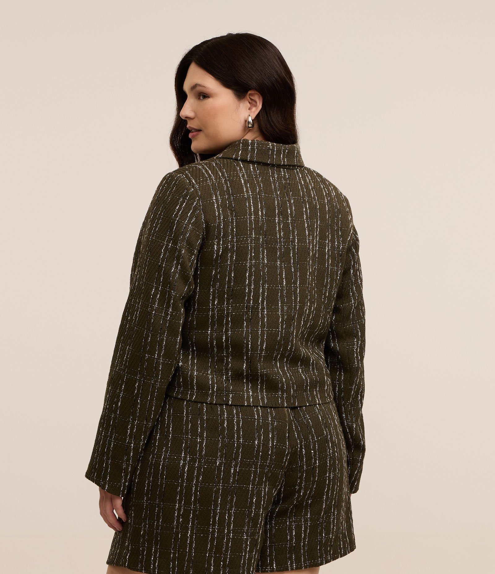 Jaqueta Tweed Xadrez com Botão Detalhado Curve & Plus Size Verde 4
