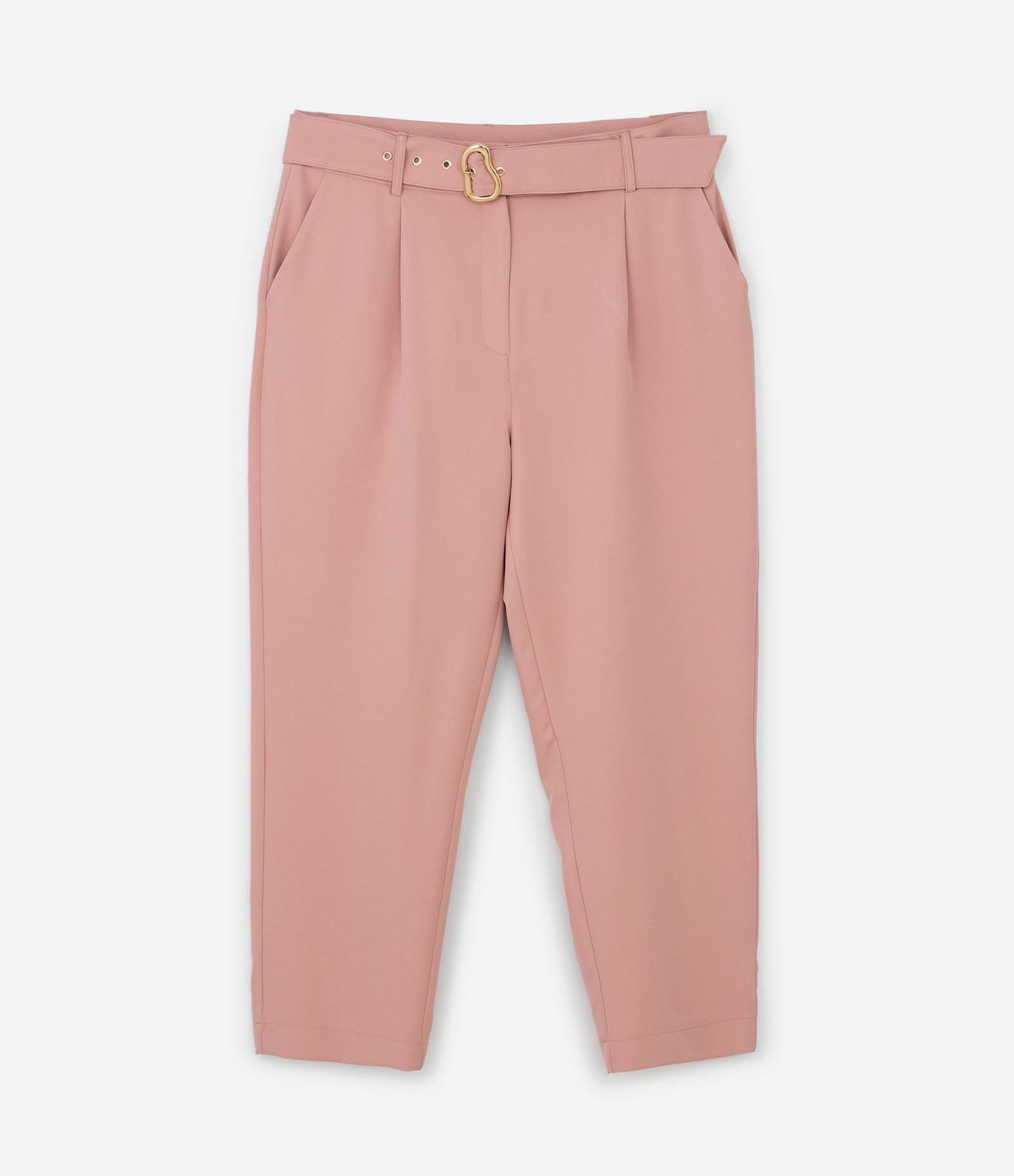 Calça Cenoura Alfaiatada com Pregas e Cinto Curve & Plus Size Rosa 5