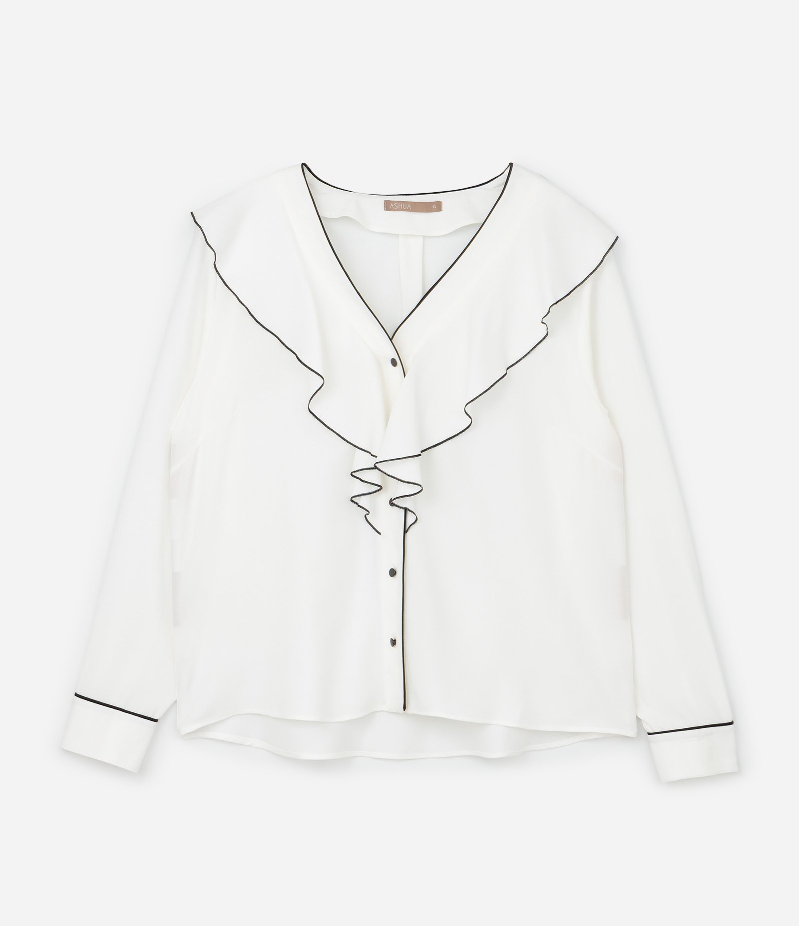 Camisa em Crepe com Gola em Babado Jabô Curve & Plus Size Off White 4