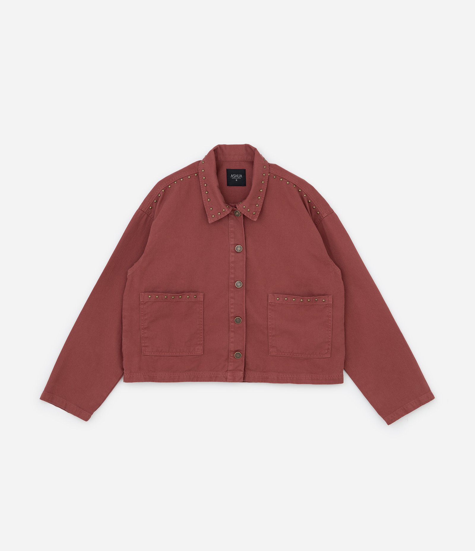 Jaqueta Overshirt em Sarja com Tachinhas Curve & Plus Size Vermelho 5