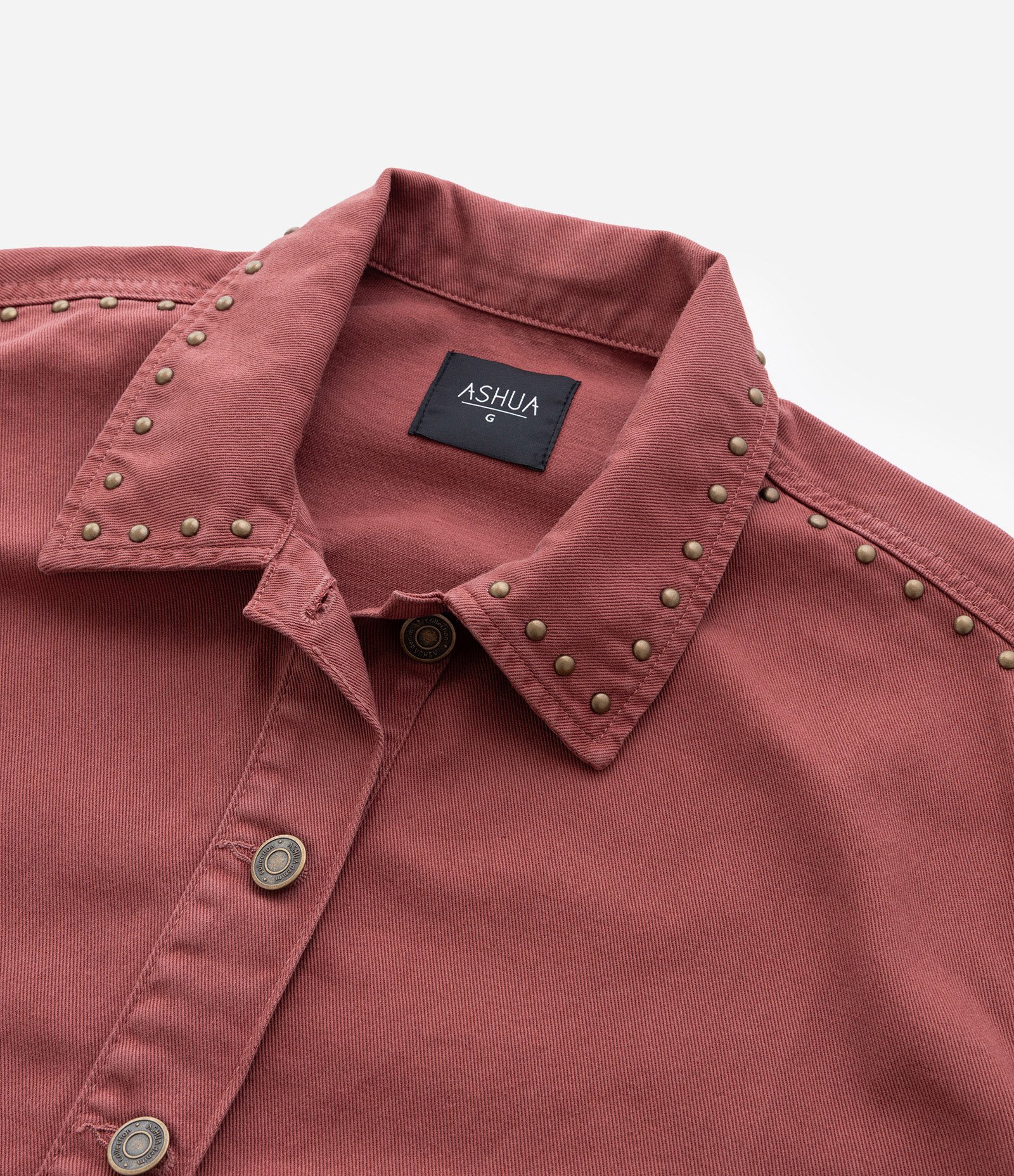 Jaqueta Overshirt em Sarja com Tachinhas Curve & Plus Size Vermelho 9
