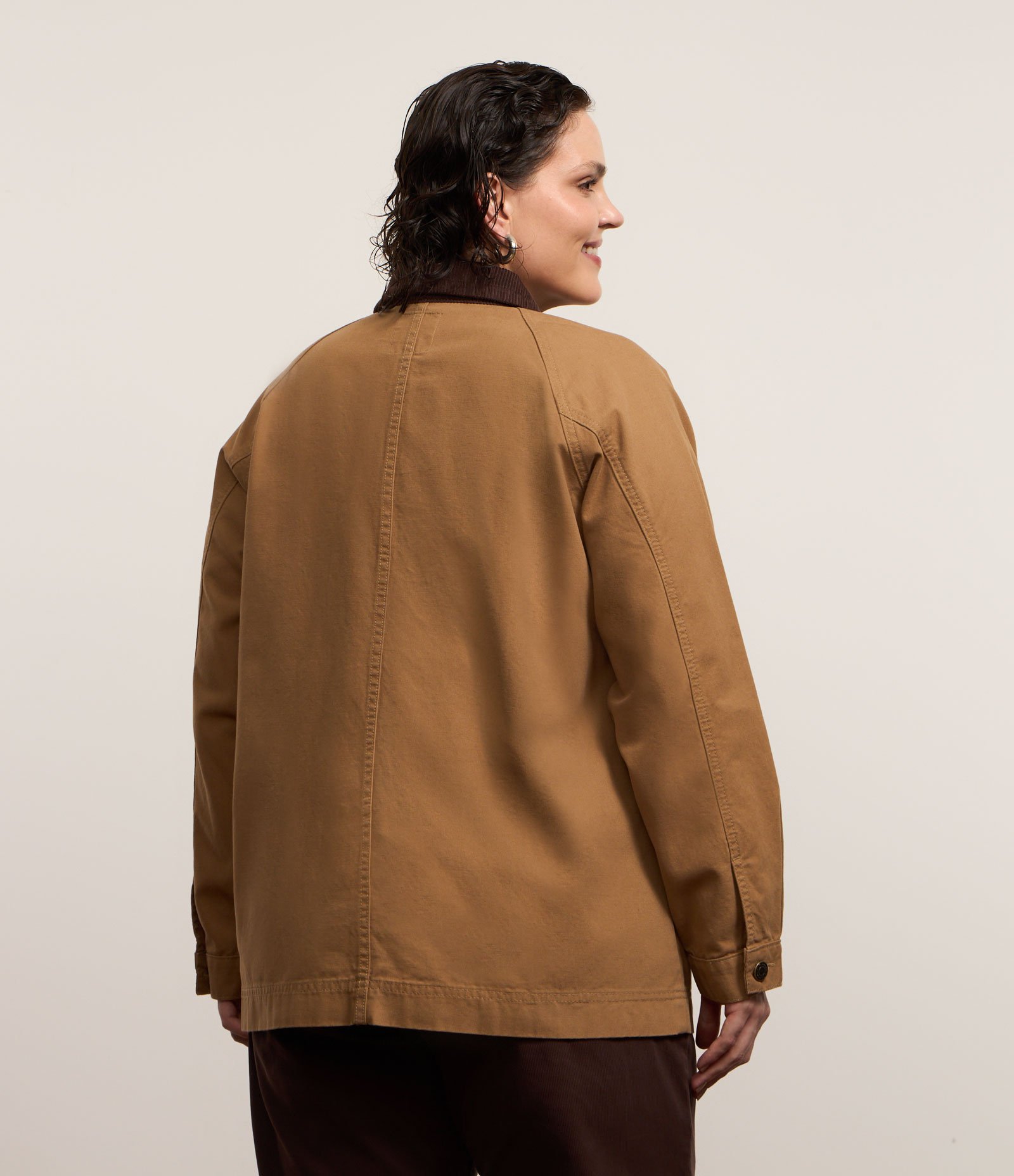 Jaqueta Sarja com Gola de Veludo Cotelê Curve & Plus Size Marrom 3