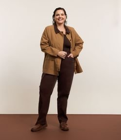 Calça Reta em Sarja com Efeito Veludo Curve & Plus Size