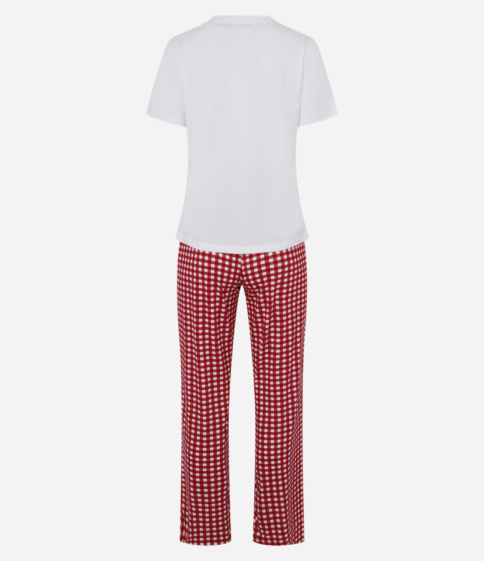 Pijama Longo em Algodão Estampa Xadrez e Gatinhos Vermelho/Branco 5