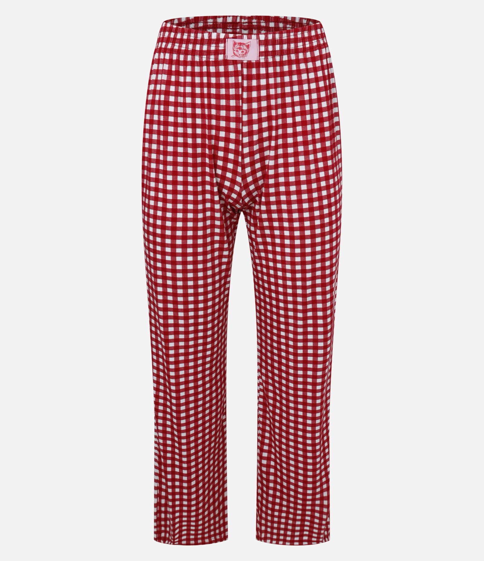 Pijama Longo em Algodão Estampa Xadrez e Gatinhos Vermelho/Branco 6