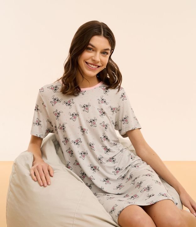 Camisola Curta em Viscose com Estampa Poá e Stitch