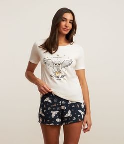 Pijama Short Doll com Estampa Correio de Hogwarts