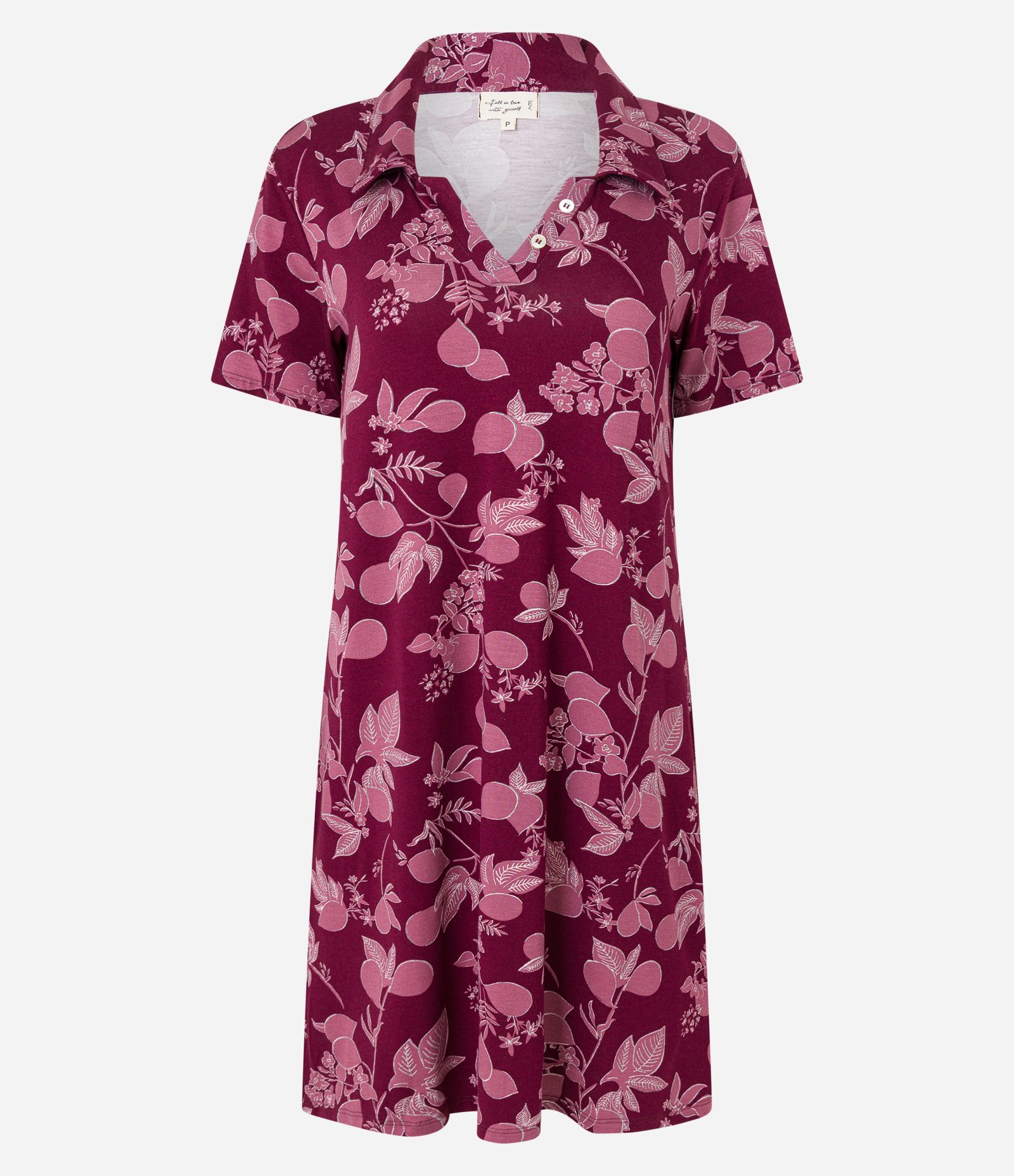 Camisola Curta em Viscose com Gola Polo e Estampa Folhagem Vermelho 3