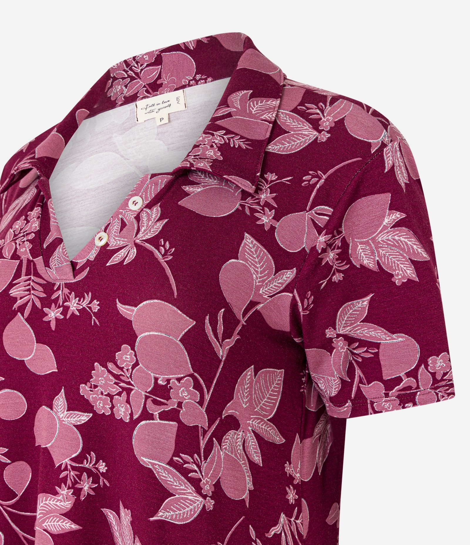 Camisola Curta em Viscose com Gola Polo e Estampa Folhagem Vermelho 4