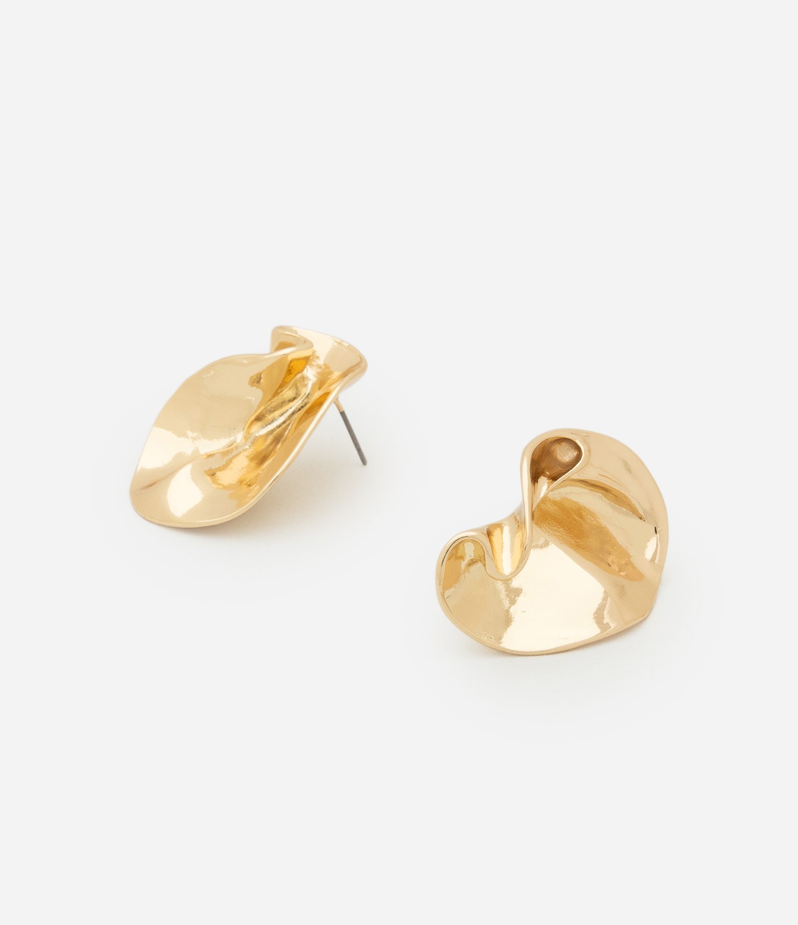 Brinco Botão com Placa Torcida Assimétrica Dourado 2