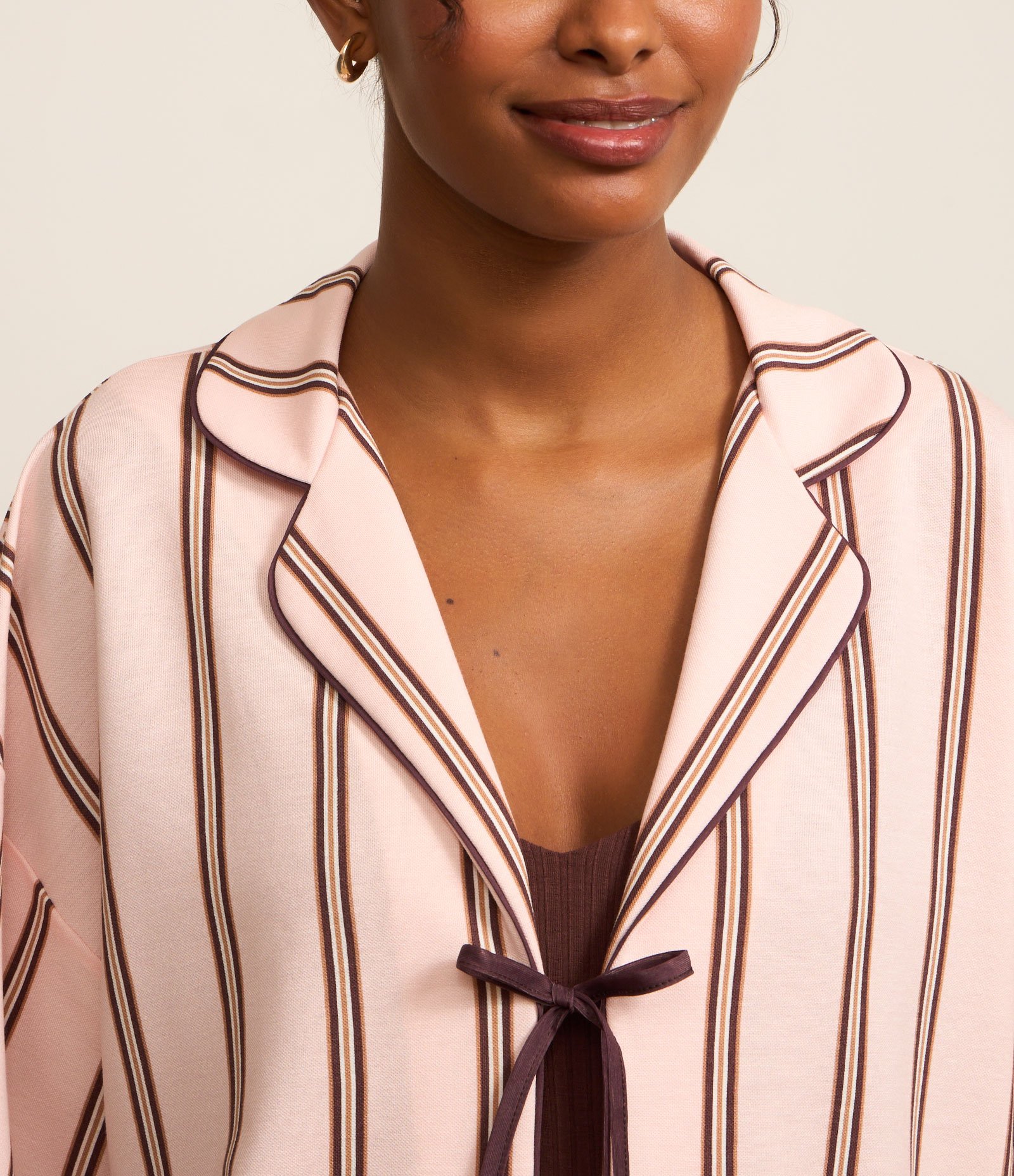 Trio de Pijama Longo em Viscose com Listras Rosa 4