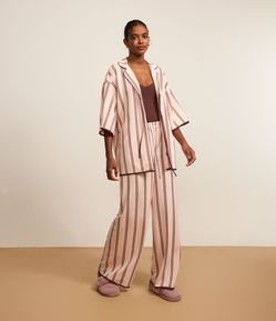 Trio de Pijama Longo em Viscose com Listras