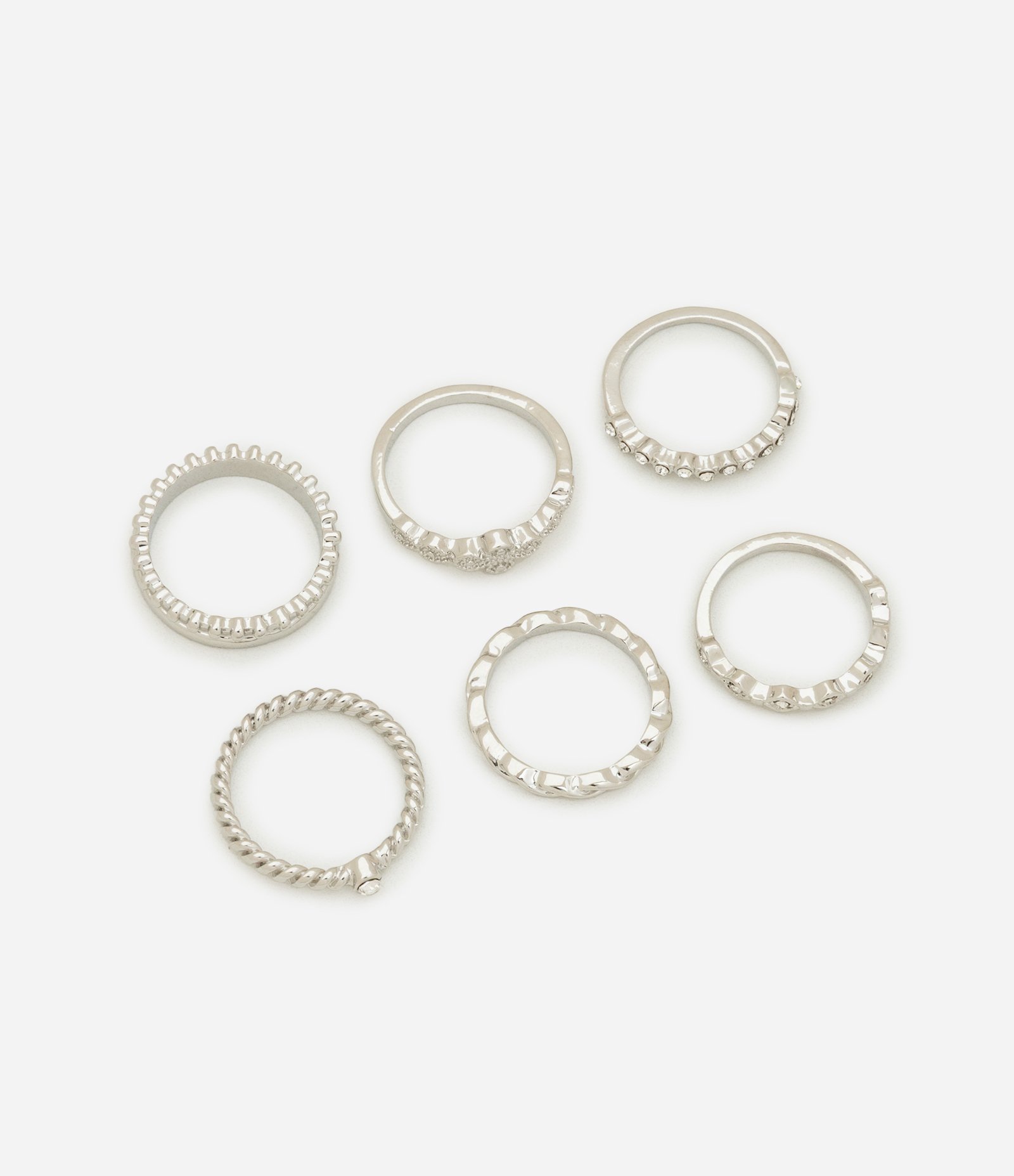Kit 06 Anéis com Formas Diversas Prata 1