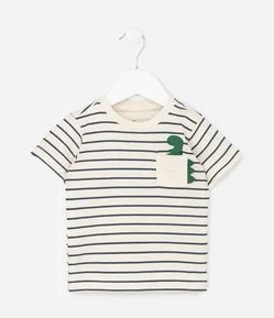Camiseta Infantil com Bolsinho e Estampa Dino - Tam 0 a 18 meses