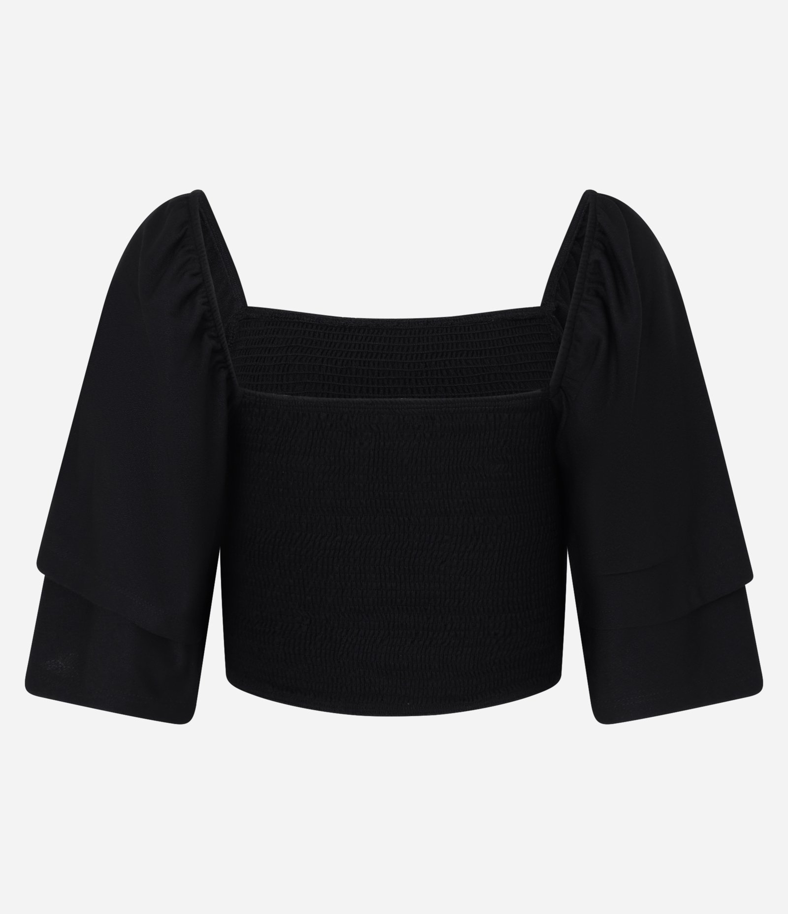 Blusa Cropped Texturizada com Manga Dupla Preto 5