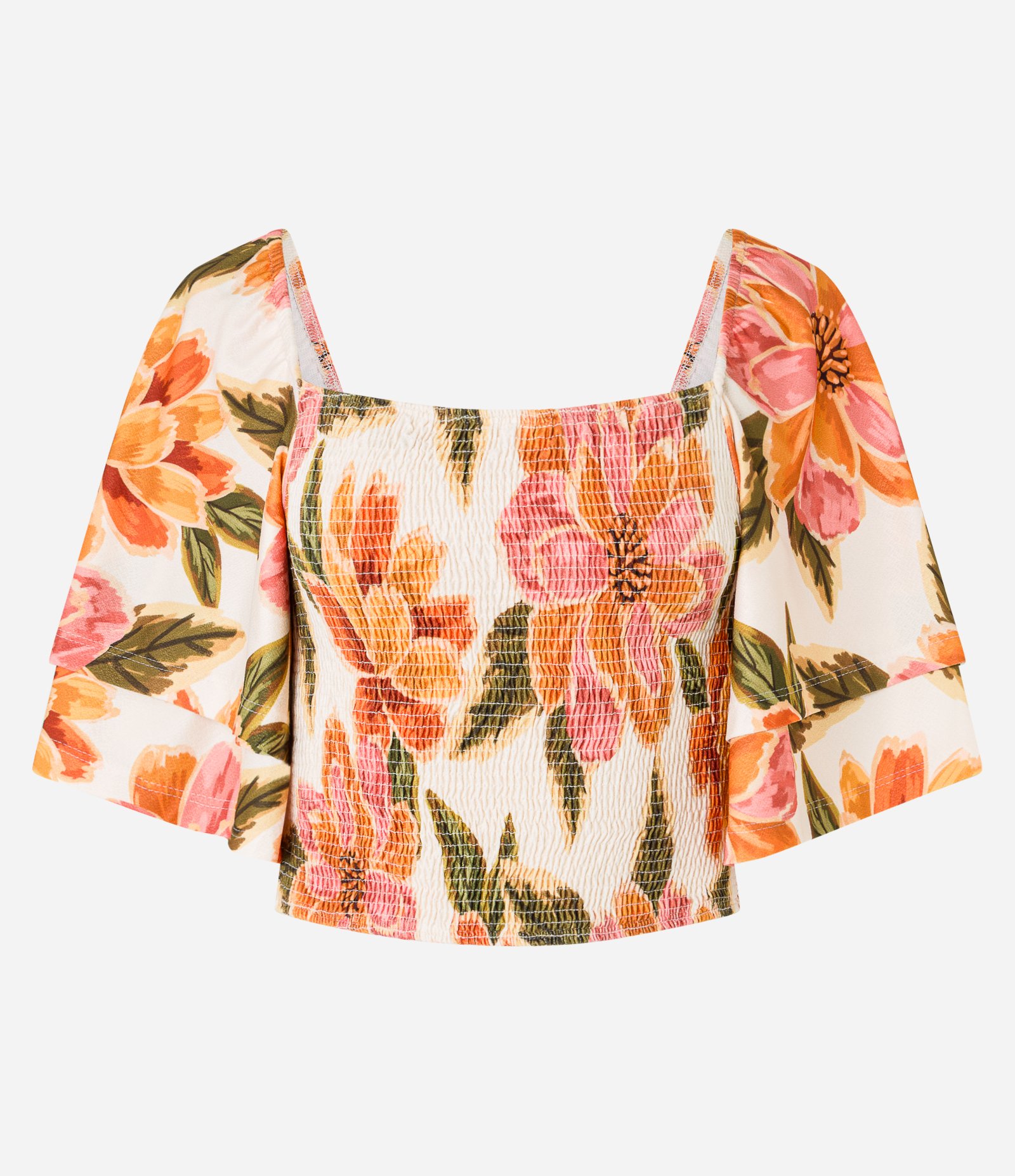 Blusa Cropped com Lastex no Corpo e Manga Dupla Multicores 4