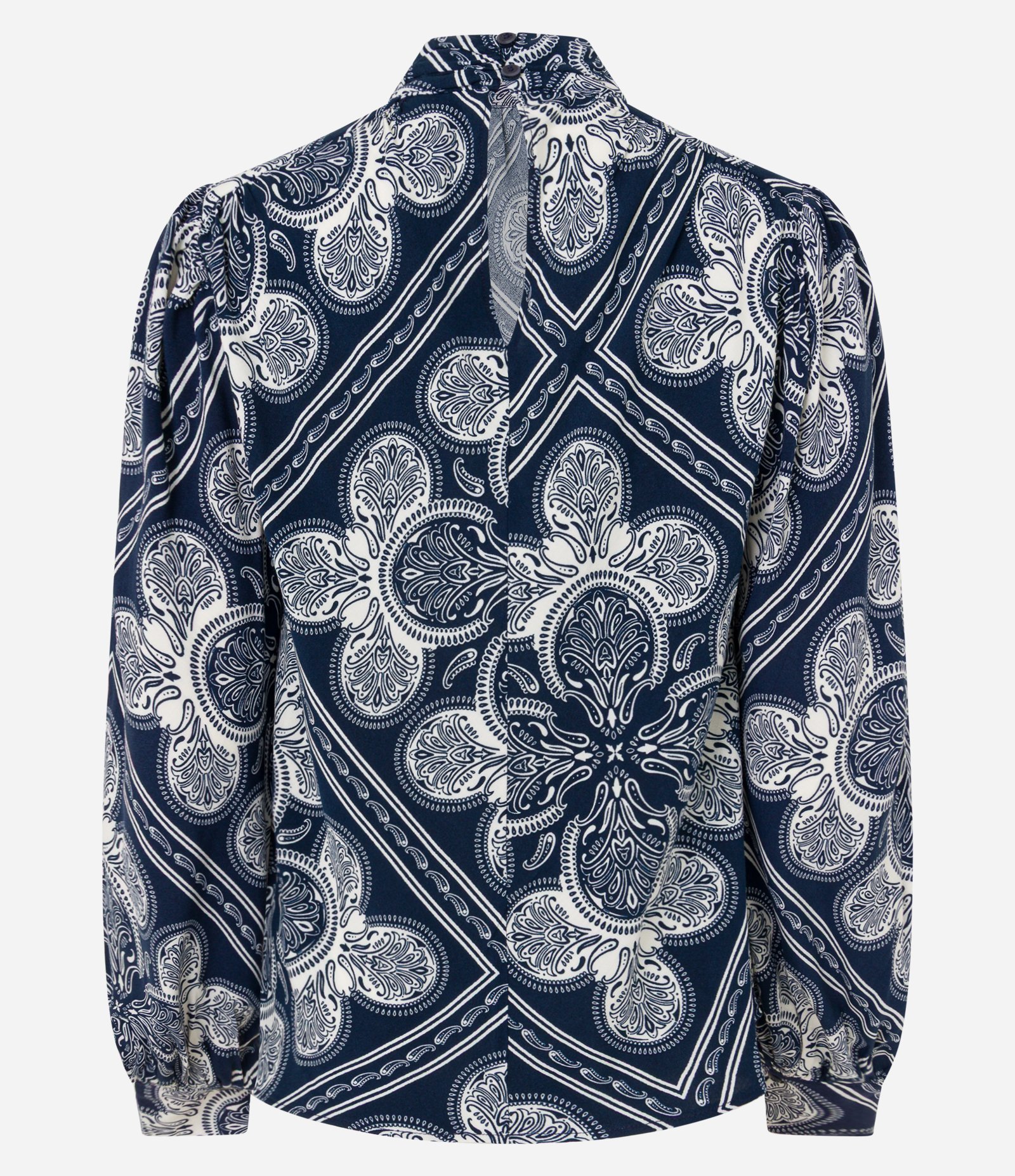 Blusa em Viscose com Manga Bufante e Estampa Paisley Azul 2