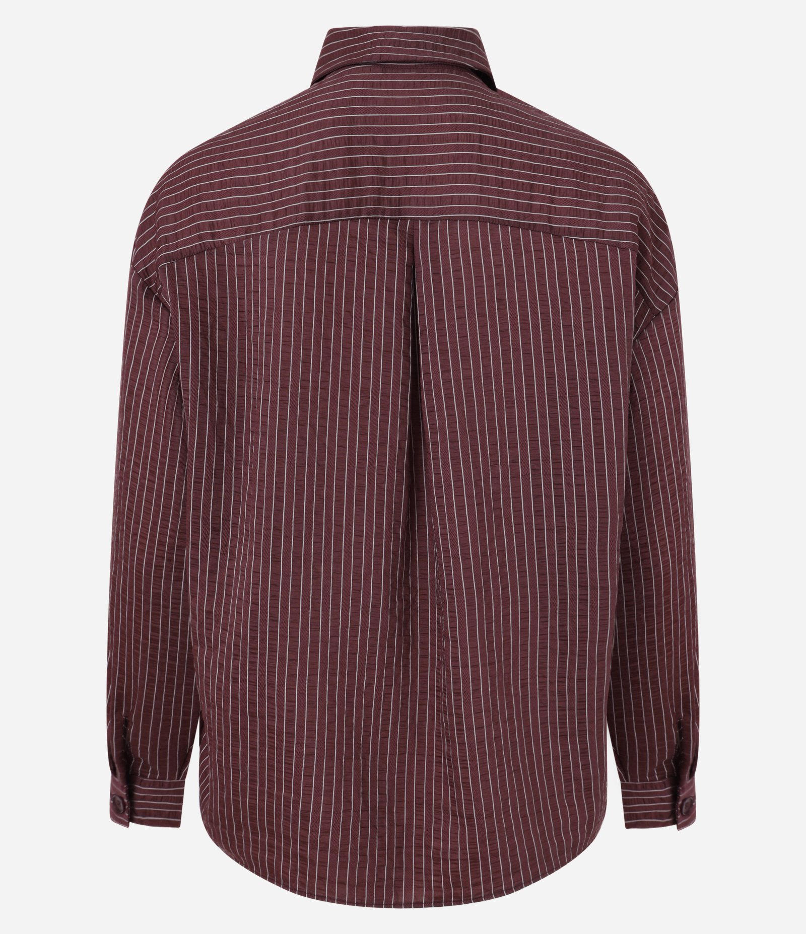 Camisa Listrada em Tricoline Texturizado com Bolso Bordô 8