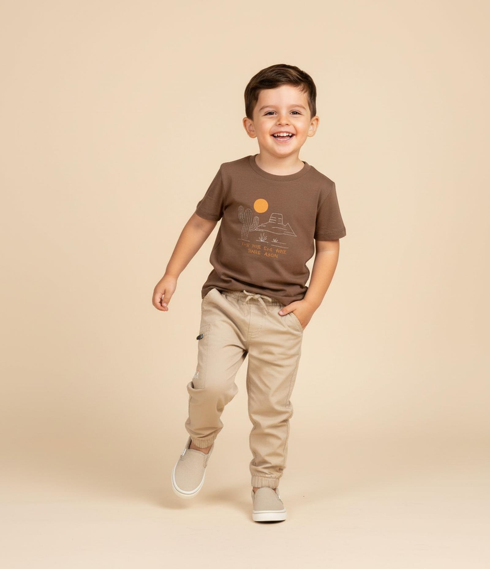 Calça Infantil em Sarja com Bolso e Zíper - Tam 1 a 6 Anos Bege 1