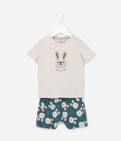 Conjunto Infantil com Estampa de Coelhinho - Tam 0 a 18 meses