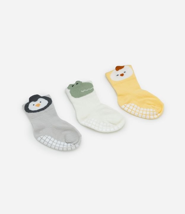 Kit 03 Meias Infantis com Estampa de Bichinhos - Tam 0 a 12 meses