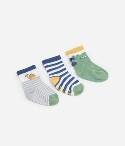 Kit 03 Meias Infantis com Estampa de Bichinhos - Tam  0 a 12 meses