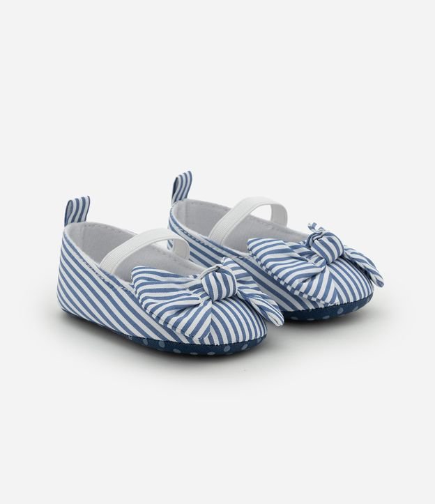 Sapatilha Infantil em Tricoline Listrada com Lacinho - Tam 15 a 19