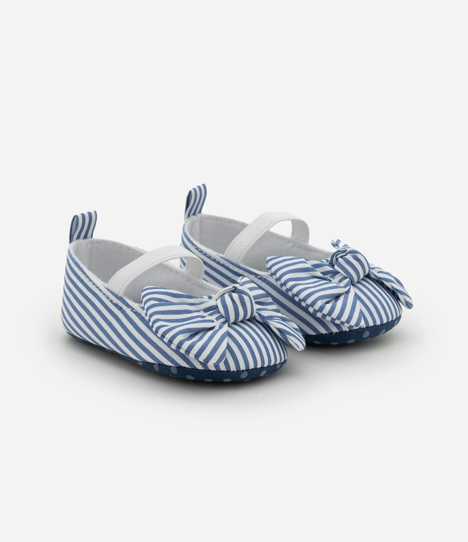 Sapatilha Infantil em Tricoline Listrada com Lacinho - Tam 15 a 19 Azul 1