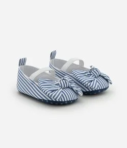 Sapatilha Infantil em Tricoline Listrada com Lacinho - Tam 15 a 19