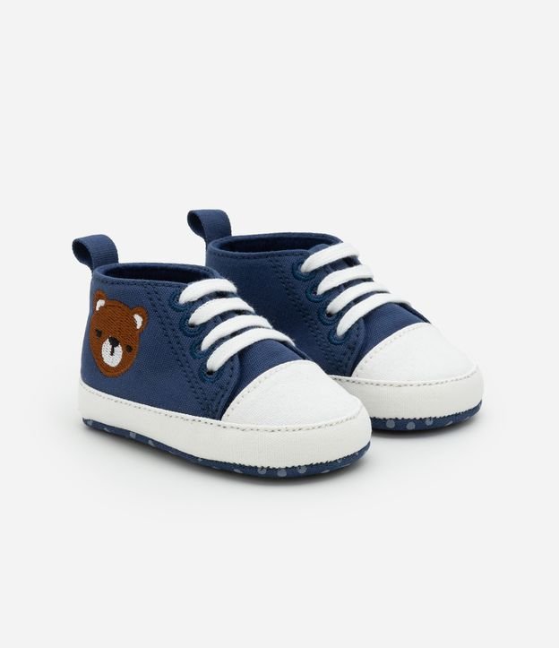 Tênis Infantil Botinha em Sarja com Bordado de Ursinho - Tam 15 a 19