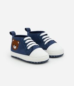 Tênis Infantil Botinha em Sarja com Bordado de Ursinho - Tam 15 a 19