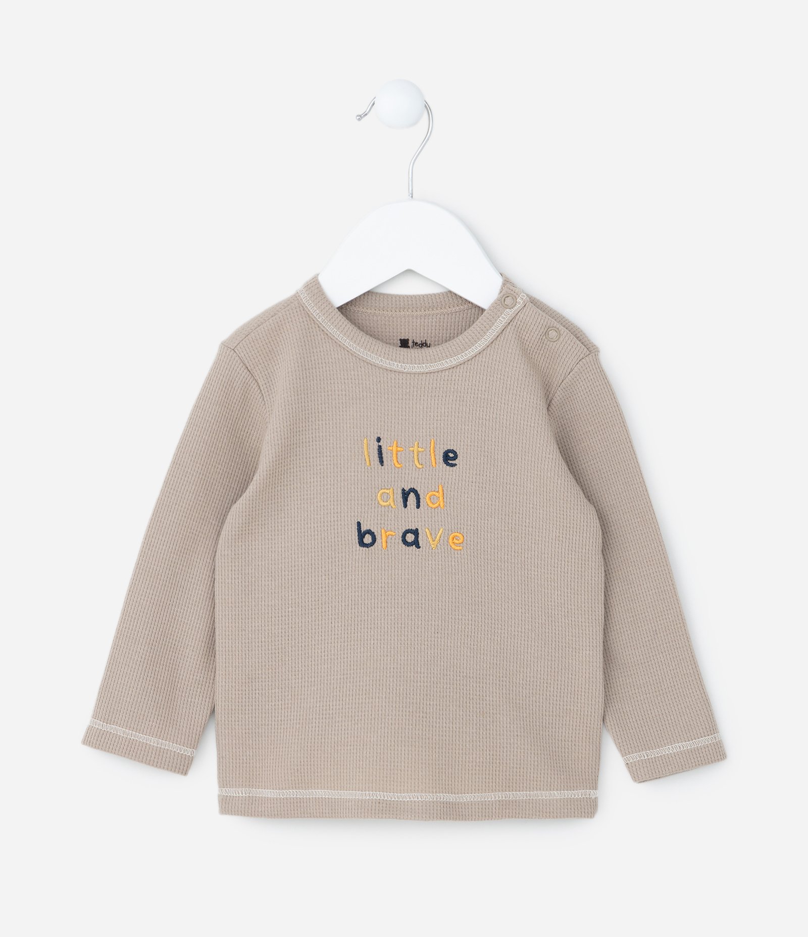 Camiseta Infantil Texturizada com Bordado Lettering - Tam 0 a 18 meses Marrom 1