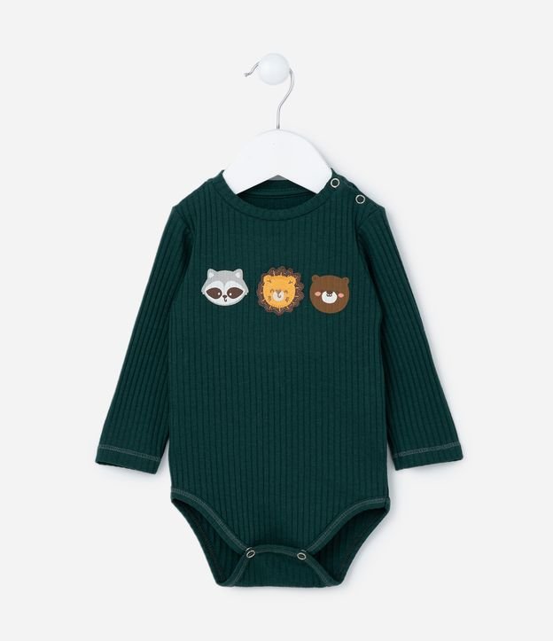 Body Infantil Canelado com Estampa Bichinhos - Tam 0 a 18 meses