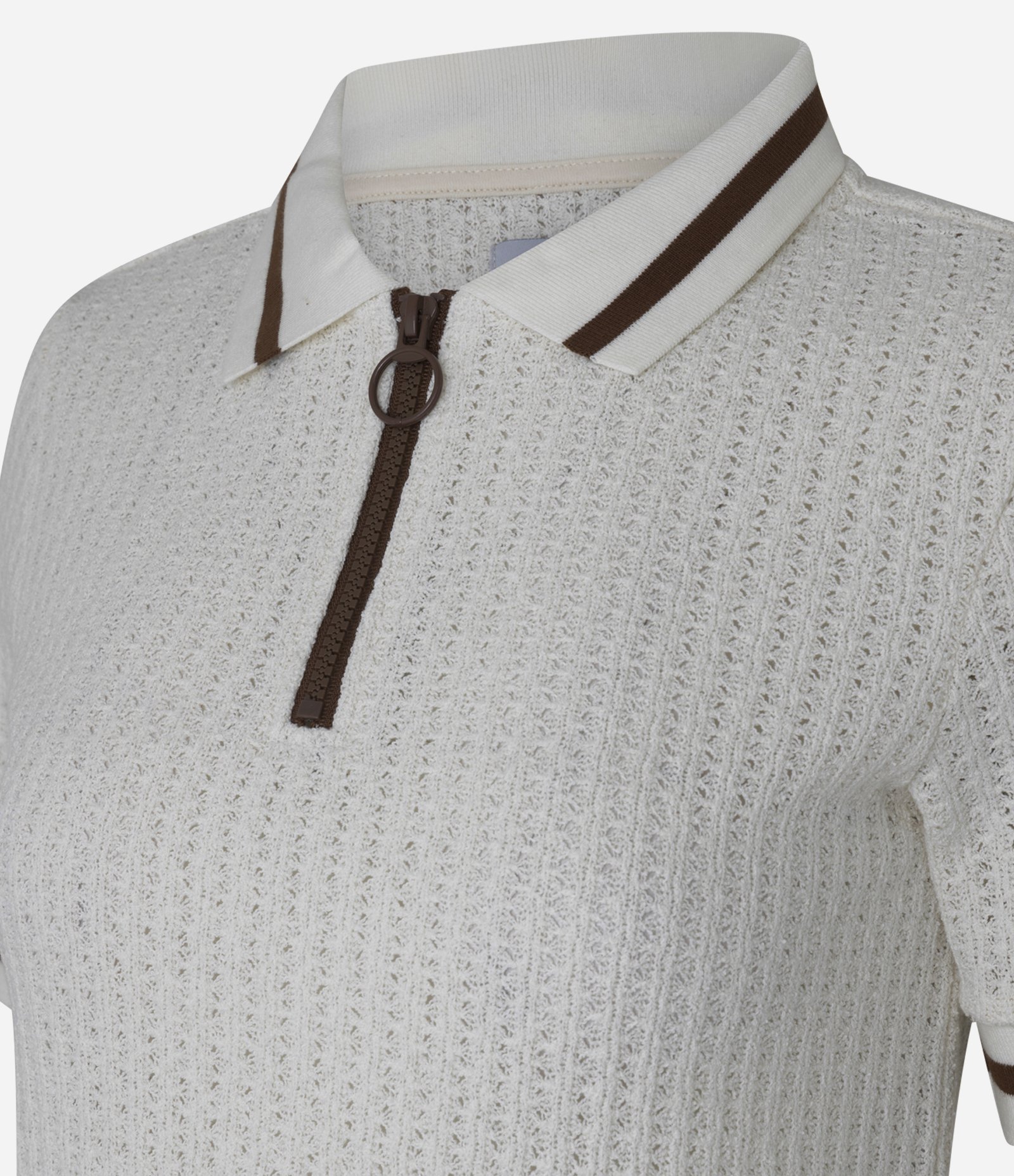 Camiseta Polo Esportiva em Tricô com Zíper na Gola Off White 6